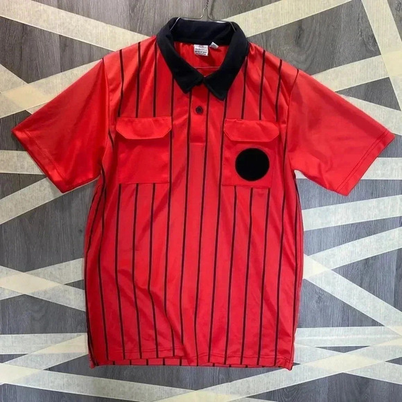Soccer Referee Jersey ⚽️ 🥅  Md/Lg Sz 17 red/black Stripe NWOT - Picture 1 of 4